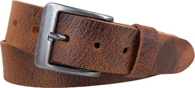 Stoere Leren Heren Riem | Kleur: cognac | 4cm breed | Donkere Gesp | Riemmaat: 95cm (totale lengte: 110cm) | 100% echt leer | Nikkelvrije gesp