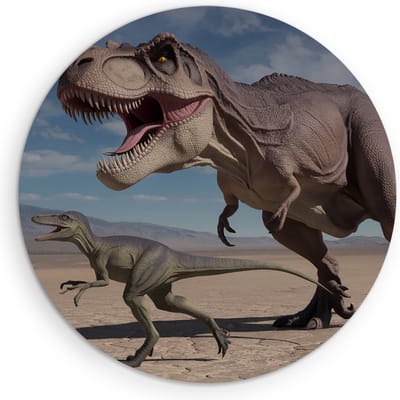 Saammp Muurcirkel Hout - 2 Dinos - Kinderkamer - Ø 90 - Wandcirkel - Wanddecoratie Cirkel - Muurdecoratie Woonkamer - Slaapkamer decoratie - Rond Schilderij