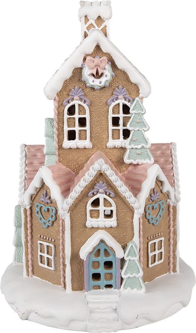 Clayre & Eef Gingerbread house met LED Ø 21x33 cm Bruin Kunststof