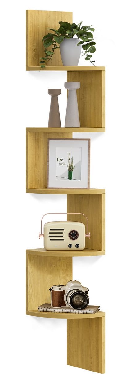VASAGLE - Wandplank - Hoekplank - 5 Niveaus - Boeken en Planten - Slaapkamer Woonkamer Badkamer