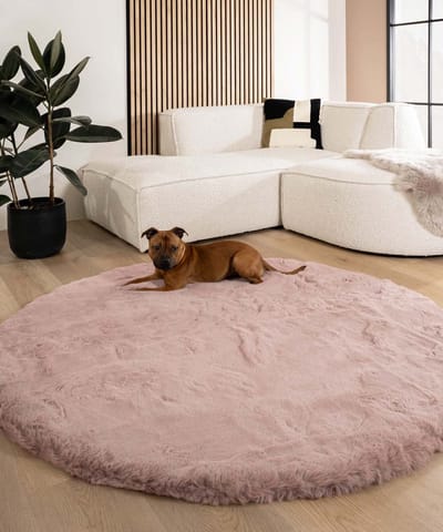 Fluffy vloerkleed rond - Comfy Deluxe roze 80