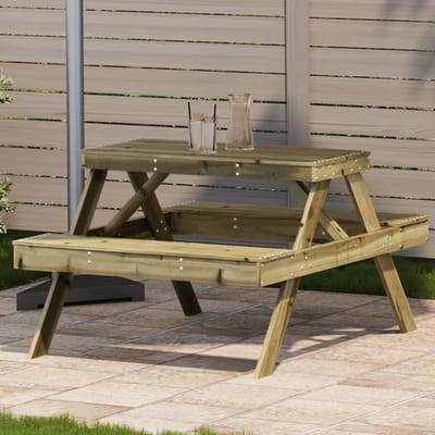 Picknicktafel Hout - Buitenmeubel Tuin - Gezellig buiten eten - Geïmpregneerd grenenhout - 105 x 134 x 75 cm - Natuurlijk