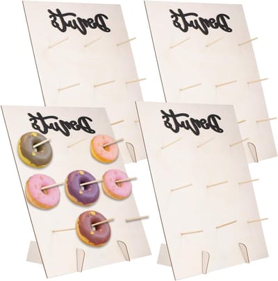 Donut Houder Set van 4 Stuks - Houten Donut Stand voor Bruiloft, Verjaardag en Feestjes - Decoratieve Donut Presentatie en Serveersysteem