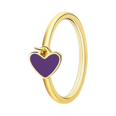 Lucardi Kinder Stalen goldplated ring met hart emaille violet - Ring - Staal - Goudkleurig - 17 / 53 mm
