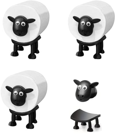 carmdering - Sheep Toilet Paper Holder - Toiletpapierhouder Met Schapen Design - Decoratieve En Functionele Rollenhouder - Kunststof - Geschikt Voor 38 En 42 mm Rollen - Handig En Grappig Cadeau - 3 Stuks