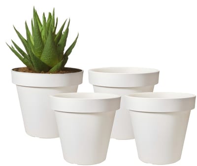Pro Garden Bloempot - 4x - wit - rond - D20 cm - kunststof - plantenpot - tuin buiten