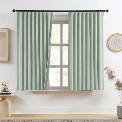 Lichtgroene Linnen Verduisterende Gordijnen 160 cm - 2 Panelen Geplooid met Haken - Boho Woonkamer Decor