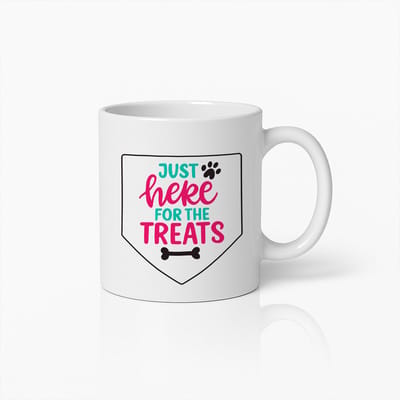 Grappige Hondenmok – “Just Here for the Treats” – Leuke Pootafdruk & Bot Koffiebeker – 330ml Cadeau voor Hondenliefhebbers & Huisdiereigenaren