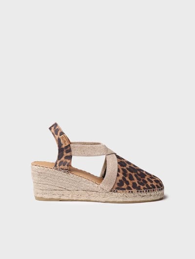 Dames espadrille van leer met een middelhoge sleehak | TOSSA