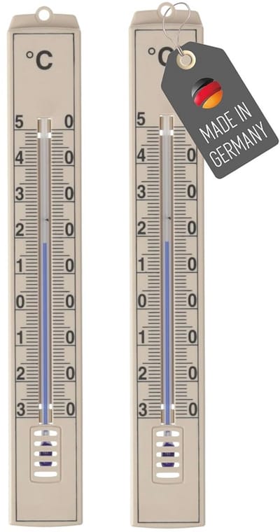 Weerbestendige Buitenthermometerset - Analoge Temperatuurweergave -30 tot 50 °C - Voor Binnen en Buiten - 2 Stuks - Geel