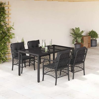vidaXL - 5-delige - Tuinset - met - kussens - poly - rattan - zwart