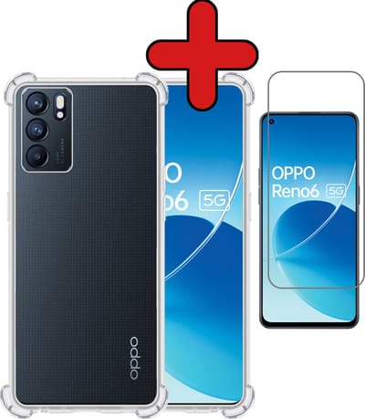 Hoesje - Met Screenprotector - Geschikt voor OPPO Reno 6 - Sterk & Shockproof - Back Cover - Siliconen Case - Telefoon Hoes - Shock Proof - Telefoonhoes - Transparant