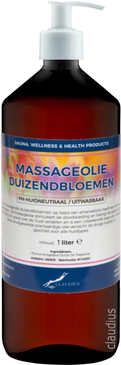 Massageolie Duizendbloemen 1 liter met witte pomp - 100% natuurlijk - biologisch en koud geperst