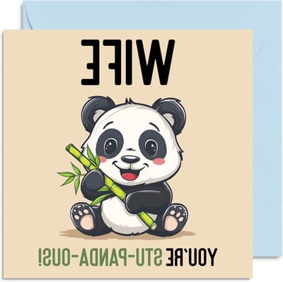 Verjaardagskaart Vrouw - Wenskaart Echtgenote - Vrolijke Groeten - Grappig Panda Design - 145 mm x 145 mm - Wit