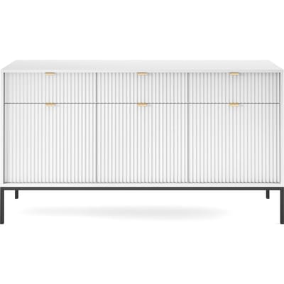 Selsey Vellore - driedeurs commode 154 cm - wit met geribbelde fronten en gouden handgrepen