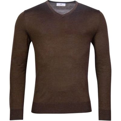 Thomas Maine Trui Merino V-Neck Single Knit Bruin / male