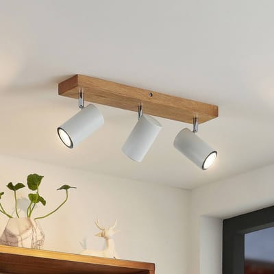 Lindby - buitenspot - 3lichts - Ijzer, rubberhout - H: 16 cm - GU10 - licht hout, wit, chroom