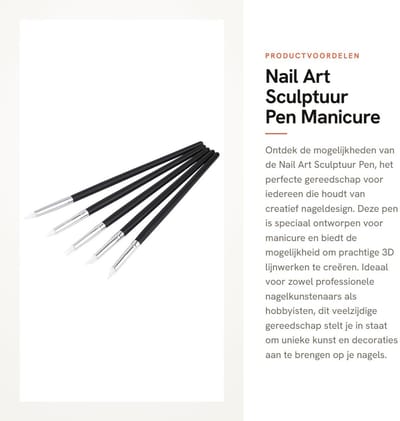 Dailygoods- Siliconen Pen - Nail Art Sculptuur Gereedschap - 5 Stuks - 3D Lijnwerk - Manicure - Lichtgewicht 26 g