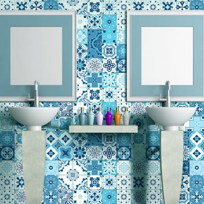 Zelfklevende muurstickers in de vorm van tegels voor keuken en badkamer - 60 Ilaria Azulejos cementtegelstickers - 60 stickers, 20x20cm