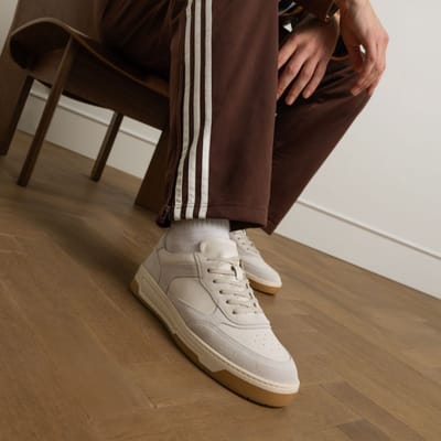 Manfield - Heren - Off white leren sneakers met suède details - Maat 42