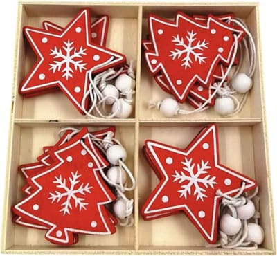 Winkrs | Kersthanger Kerstboom en Ster | Kerstdecoratie, Houten kerstballen, ornamenten | 12x