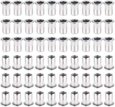 60 Stuks RVS M6 Rivetmoeren met Platte Kop - Draadinvoeren voor Rivets en Rivetmachines