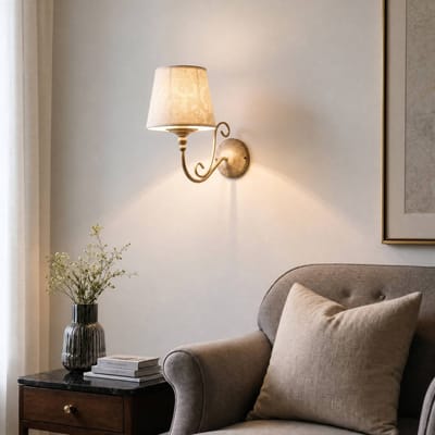 Jupiter Wandlamp Sofia Ecrie beige/goudkleurig, textiel, staal, E27