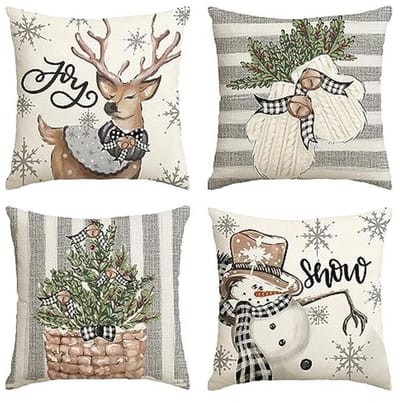 Kerstman Sneeuwman Rendier Handschoenen Eucalyptus Kussenhoezen 18 x 18 Inch voor Winter Decoratie