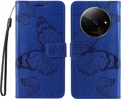 Coverup Hoesje - Geschikt voor Xiaomi Redmi A3 Hoesje - Coverup Vlinders Book Case - Blauw