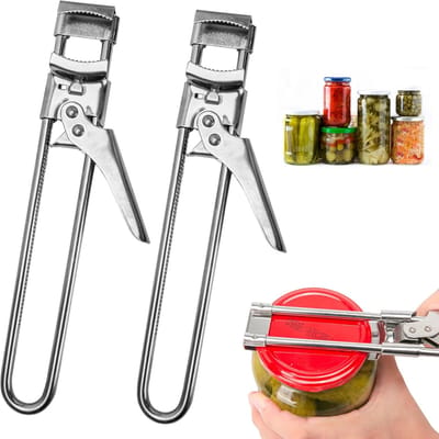 2 stuks - Multifunctionele Handmatige Potopener - Flesopener - Pottenopener Instelbaar RVS - Universele Potten en Flesopener voor Senioren - Ergonomische Pottenopener met Diepe Tanden - Zilver