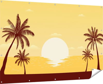 Gards Tuinposter Zonsondergang met Palmbomen - Abstract - 180x120 cm - Tuindoek - Tuindecoratie - Wanddecoratie buiten - Tuinschilderij