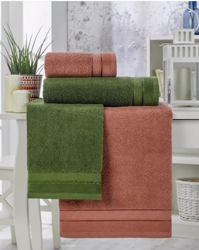 Lubna Home  Badhanddoekset  katoen roze -groen 4-delige badhanddoekenset 50x90-70x140 cm ELENA