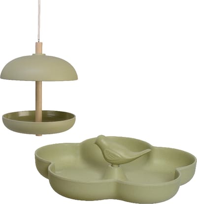 Vogel voedersilo met vogelbad - bamboe hout - lichtgroen