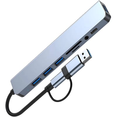 Ynkkvre - 8 in 1 USB C Hub - USB Splitter - 4K HDMI - SD kaartlezer Hub - Aluminium Behuizing - Adapter Viervoudig Display Multipoort voor Laptop, Tablet etc.