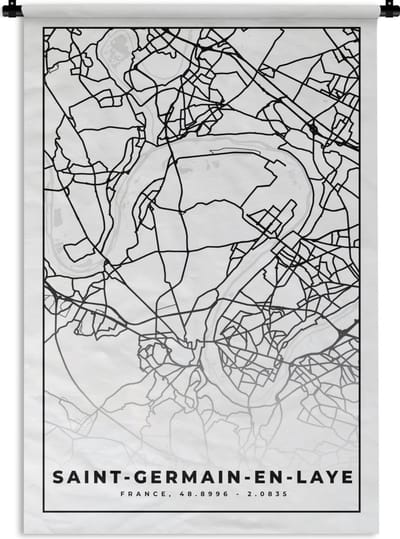 Wandkleed - Wanddoek - Kaart – Plattegrond – Frankrijk – Saint-Germain-en-Laye - Stadskaart - Zwart wit - 120x180 cm - Wandtapijt