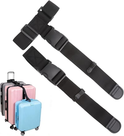 Verstelbare bagagestraps voor het verbinden van 2-3 koffers, stevige reistassenriemen met gespen, inclusief 2 zwarte straps voor extra veiligheid en gemak tijdens het reizen
