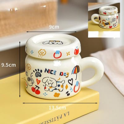 Puppy Beer Keramische Waterbeker met Deksel Mok Creatieve Leuke Cartoon Koppels Thuis Meisje Hoge waarde Beker 400ml