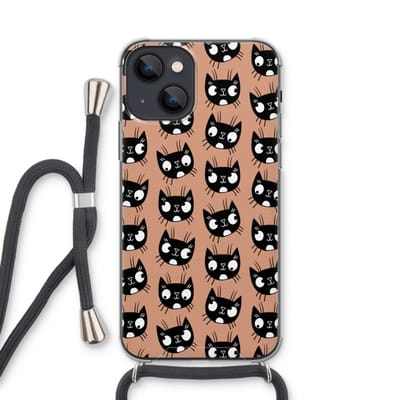 Case Company® - Hoesje met koord geschikt voor iPhone 13 mini hoesje met Koord - Kat - Telefoonhoesje met Zwart Koord - Bescherming aan alle Kanten en Over de Schermrand