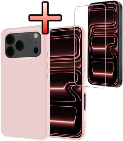 Hoesje - Met Screenprotector - Geschikt voor Apple iPhone 17 Pro - Sterk & Shockproof - Back Cover - Siliconen Case - Telefoon Hoes - Lichtroze