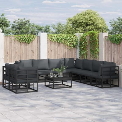vidaXL - Tuinbank - Set - 9 - st - Zwart - Aluminium