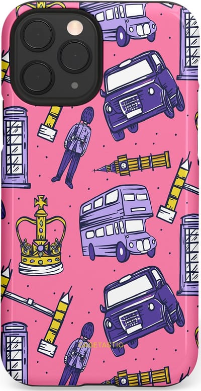 Casetastic Hoesje Geschikt voor Apple iPhone 11 Pro - Stijlvolle Beschermende Duo-layer Case - Brits London Roze Avontuur - Londen
