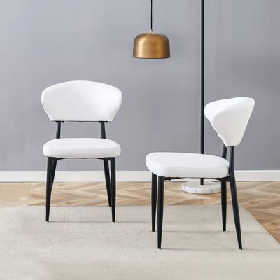 Witte minimalistische ergonomische eetkamerstoel met gebogen rugleuning, comfortabel ontworpen – creëert een nieuwe zithouding vol comfort en eenvoudige elegantie. De verpakking bevat 2 stoelen.