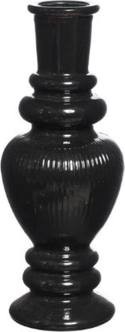 Ideas 4 Seasons Bloemenvaas Venice - voor kleine stelen/losse bloemen - gekleurd glas - ribbel zwart - D5,7 x H15 cm