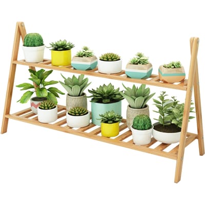 Bloempot Houder Bamboe Meerlaags Decoratief Vloerstaand Succulenten Plantenrek voor Binnen beige