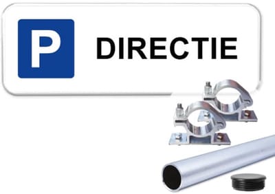 Parkeerbord Directie - Weerbestendig Aluminium - 40x15 cm - Bevestiging: Met paal 120 cm + paalbeugels + paaldop