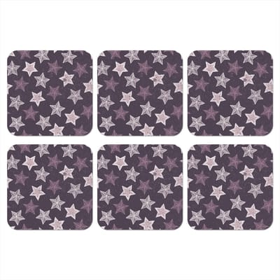 Onderzetters voor glazen - Patronen - Christmas - Sterren - 10x10 cm - Glasonderzetters - 6 stuks - Tafeldecoratie Kerstmis - Kerstdecoratie tafel - Tafelversiering