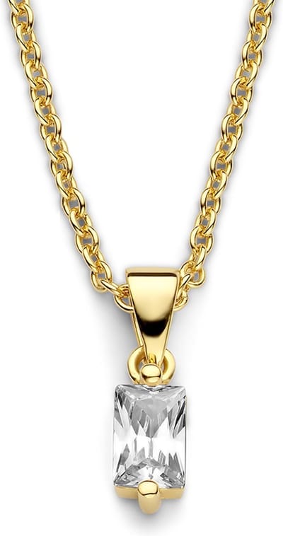 New Bling 9NB-0603 Zilveren Ketting met hanger - Dames - Zirkonia - Chaton - Baguette - 6 mm - Ankerschakel - 40 + 5 cm - Goudkleurig