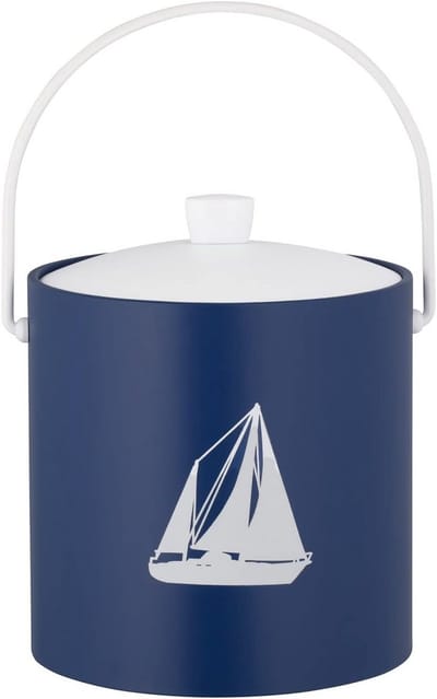 Grote IJsemmer 3 Liter met Zeilboot Design - Royale Blauw Suède-look
