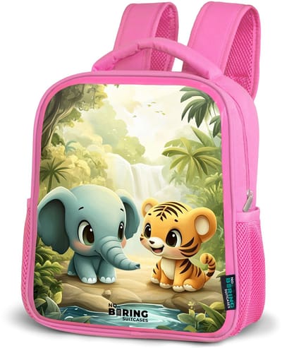 NoBoringSuitcases.com® - Rugzak roze - Schooltas meisjes - Olifant - Tijger - Bos - Jungle - Kinder rugtas meisje - Boekentas kind - Kinderrugzak voor school - Schoolrugzak