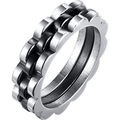 Vnox Mannelijke Horlogeband Vormige Ringen voor Mannen Vrouwen, 5,7 mm Tweekleurig Zwart Kleur Roestvrij Staal Tandwiel Vingerband Cadeau 10 gray